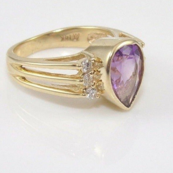 14kt Gold Purple Amethyst Diamond Ring - Size 5.25 - Picture 4 of 5